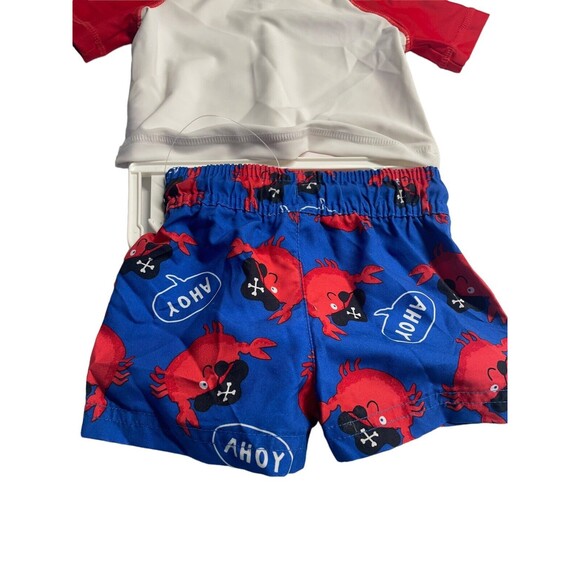 Cute Carters Boys 3M Swim Trunk Matching Shirt 2 Piece Ahoy Matey Pirate Crab - Picture 4 of 9
